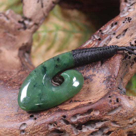 Hei Matau or Fish Hook carved from Kawakawa Pounamu - NZ Greenstone