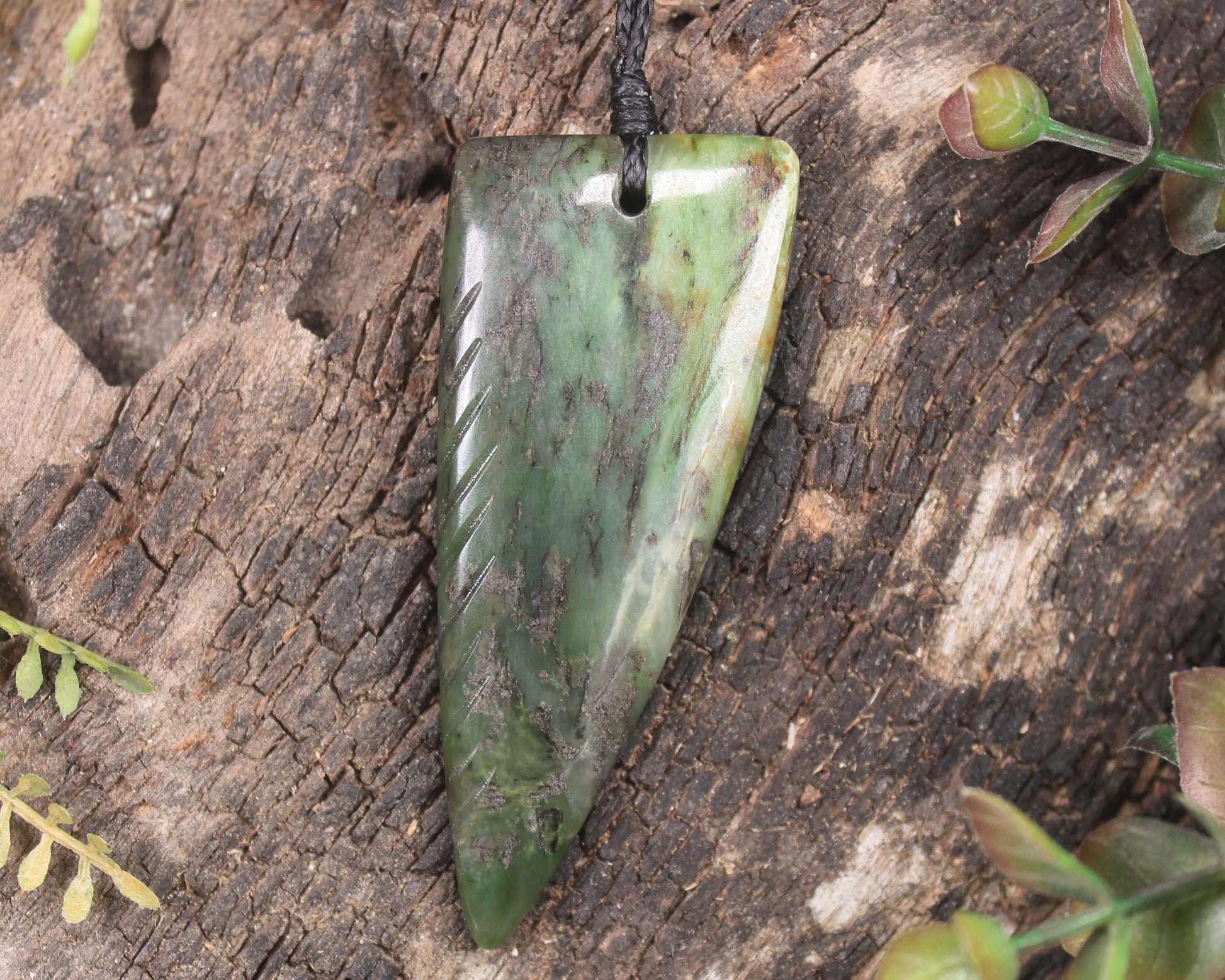 Taniwha Tooth or Niho carved from Rimu Pounamu - NZ Greenstone