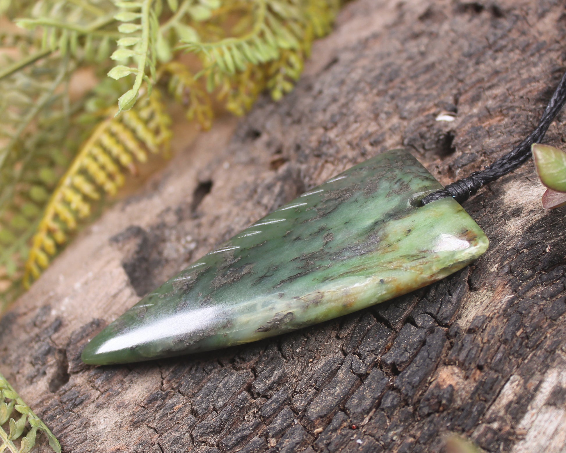 Taniwha Tooth or Niho carved from Rimu Pounamu - NZ Greenstone