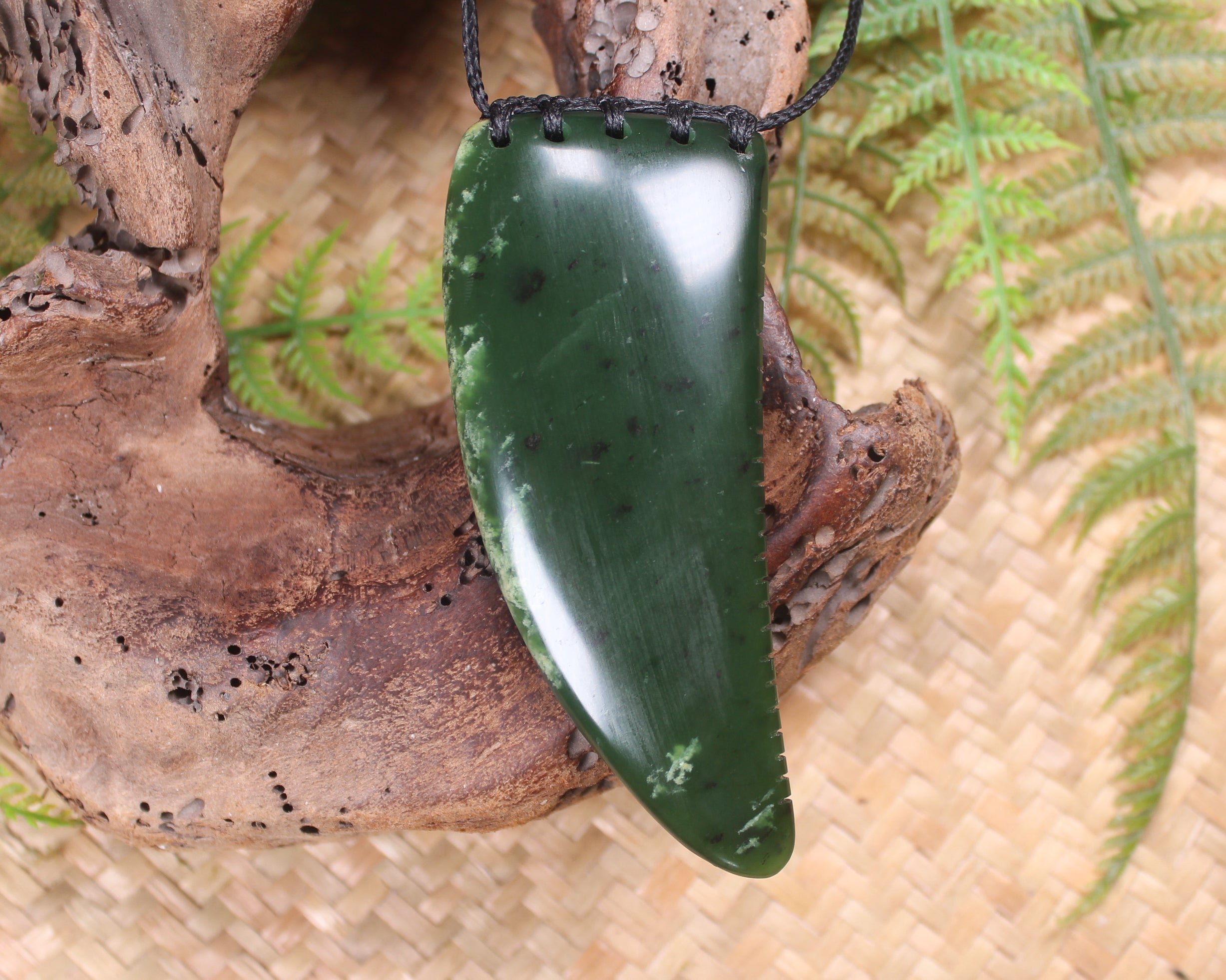 Taniwha Tooth or Niho carved from Flower Jade Pounamu - NZ Greenstone