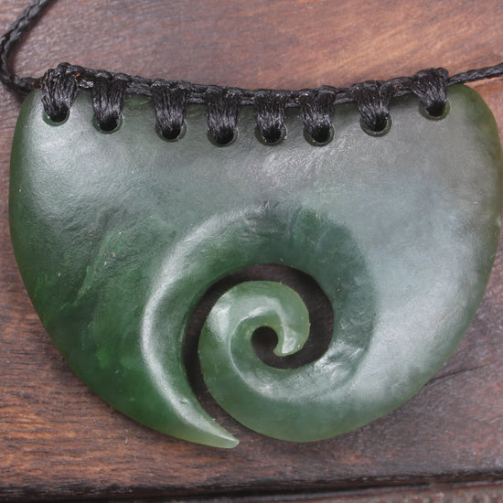 Breastplate with Koru carved from Rimu Pounamu - NZ Greenstone