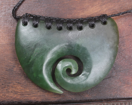 Breastplate with Koru carved from Rimu Pounamu - NZ Greenstone