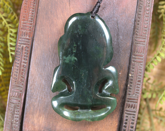 NZ Greenstone Large Hei Tiki Pendant (BM109) Tangiwai Pounamu