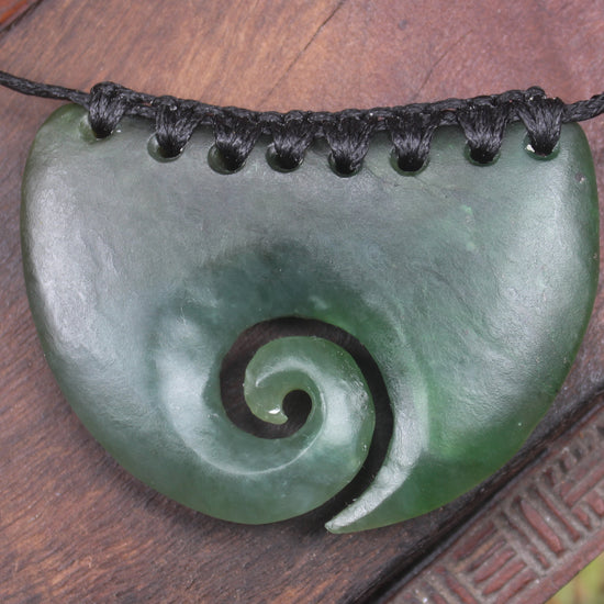 Breastplate with Koru carved from Rimu Pounamu - NZ Greenstone