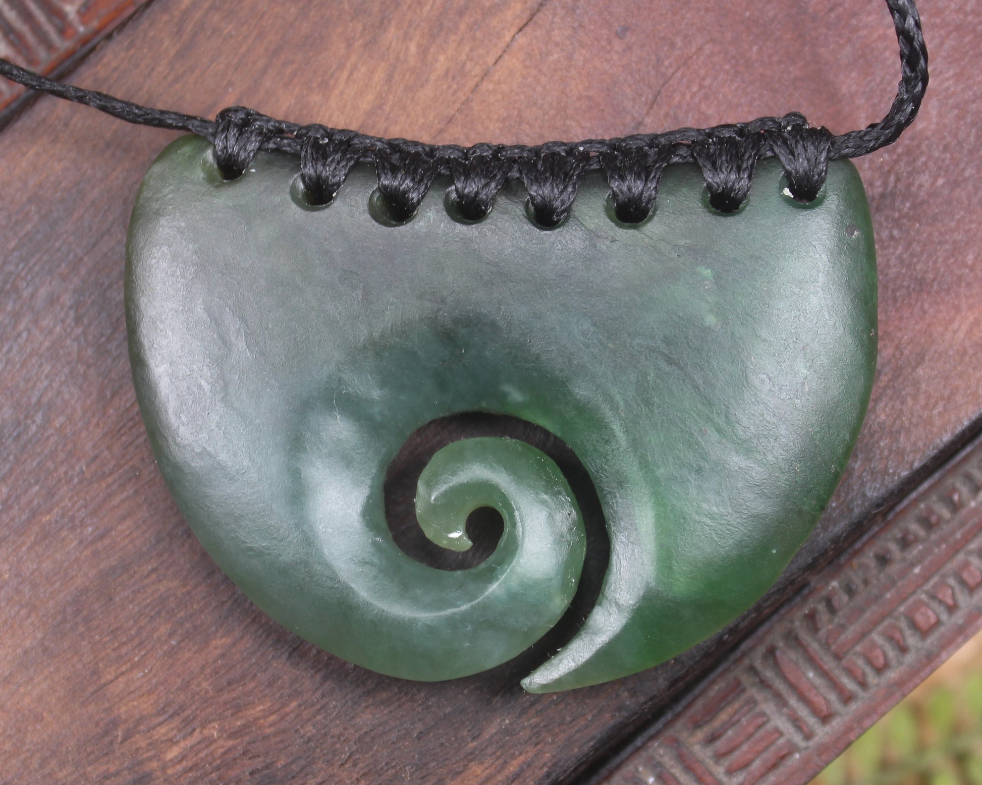 Breastplate with Koru carved from Rimu Pounamu - NZ Greenstone