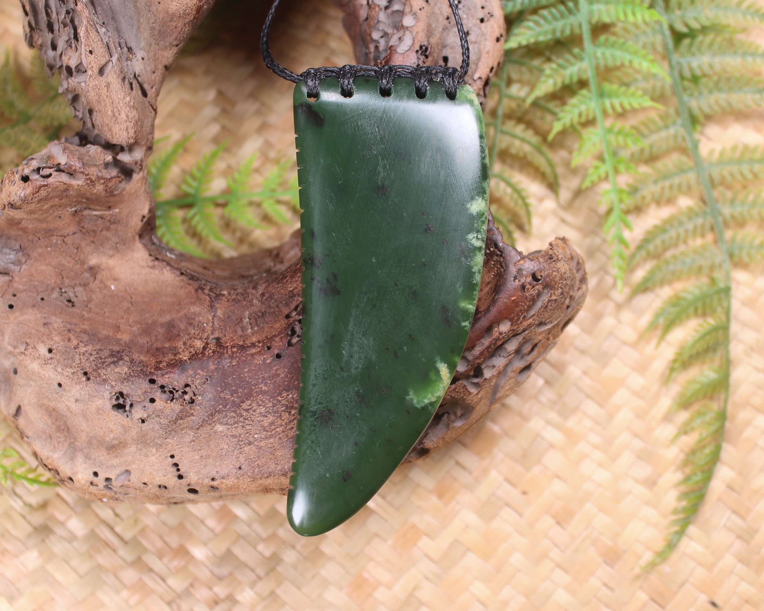 Taniwha Tooth or Niho carved from Flower Jade Pounamu - NZ Greenstone