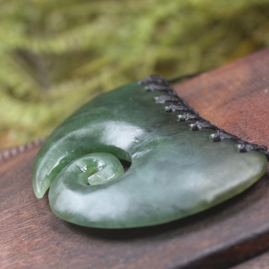 Breastplate with Koru carved from Rimu Pounamu - NZ Greenstone