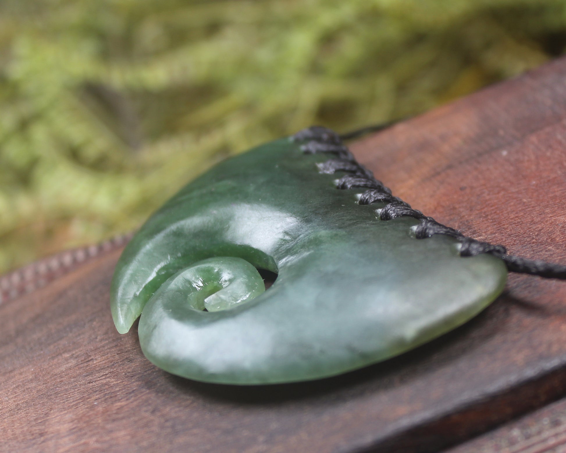 Breastplate with Koru carved from Rimu Pounamu - NZ Greenstone