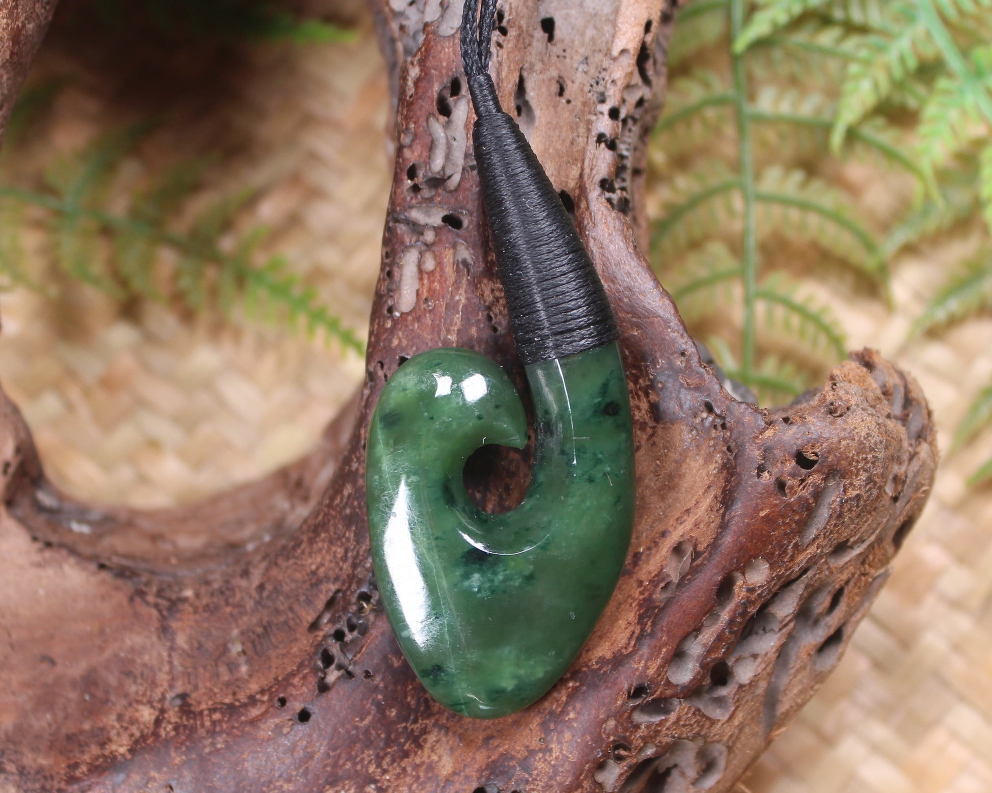 Hei Matau or Fish Hook carved from Kawakawa Pounamu - NZ Greenstone