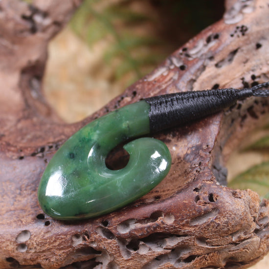 Hei Matau or Fish Hook carved from Kawakawa Pounamu - NZ Greenstone