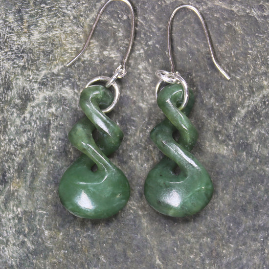 Twist Earrings carved from Hapopo Pounamu - NZ Greenstone