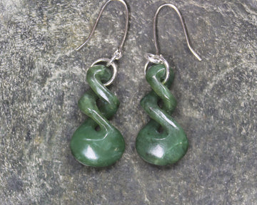 Twist Earrings carved from Hapopo Pounamu - NZ Greenstone