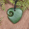 Heart with Koru carved from Hapopo Pounamu - NZ Greenstone