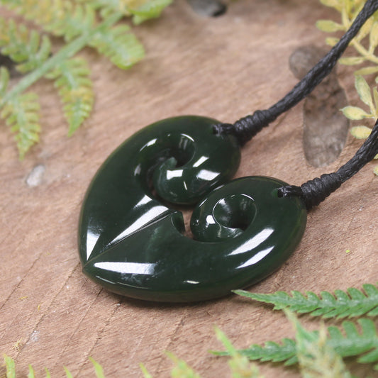 Koru Heart pendant carved from Kawakawa Pounamu - NZ Greenstone