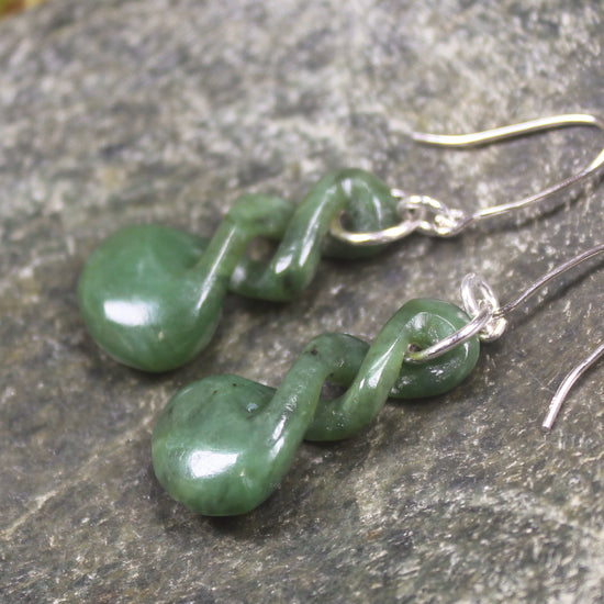 Twist Earrings carved from Hapopo Pounamu - NZ Greenstone