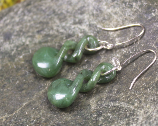 Twist Earrings carved from Hapopo Pounamu - NZ Greenstone