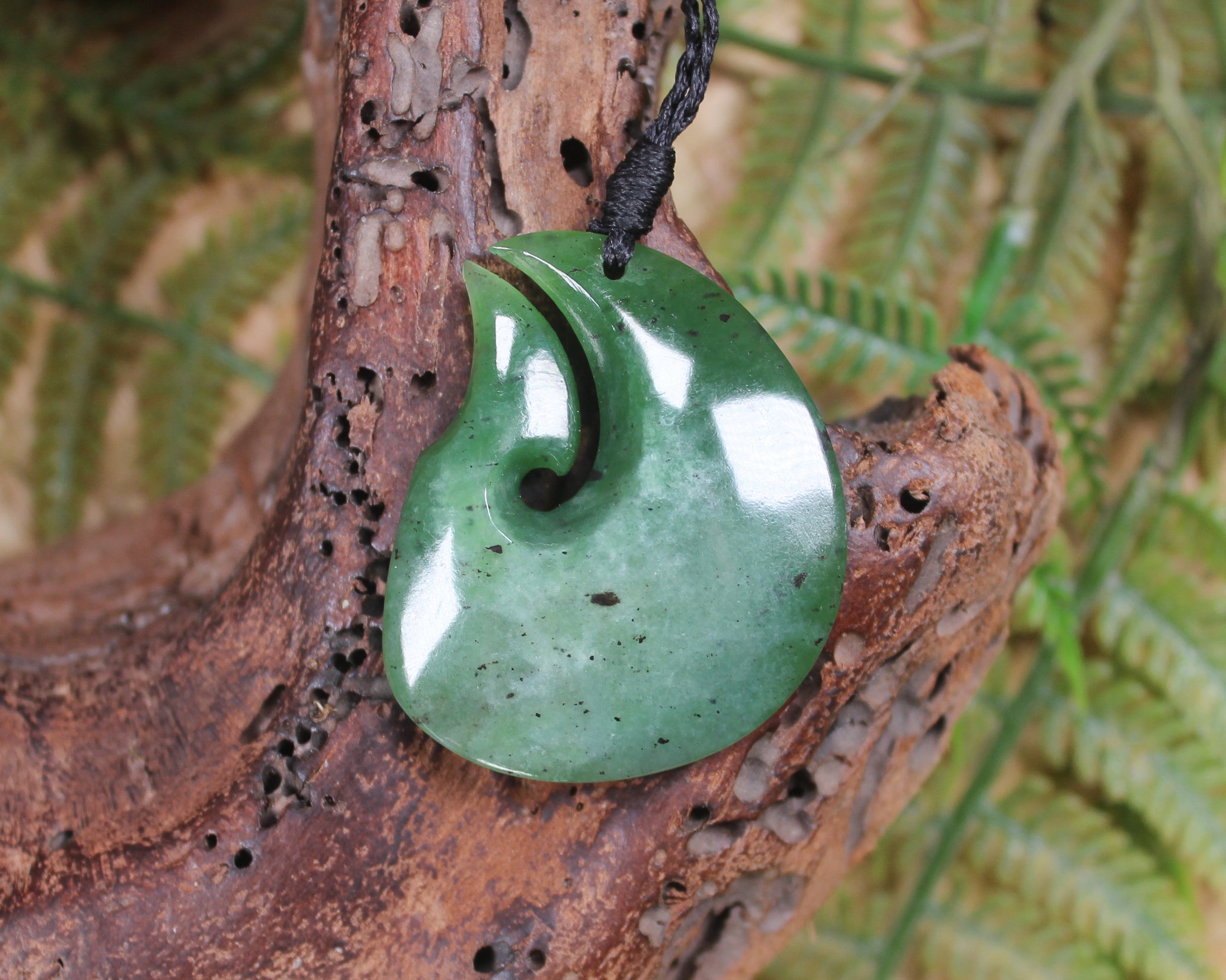 Hei Matau or Fish Hook carved from Hapopo Pounamu - NZ Greenstone