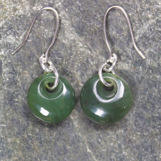 Porowhita Earrings carved from Hapopo Pounamu - NZ Greenstone