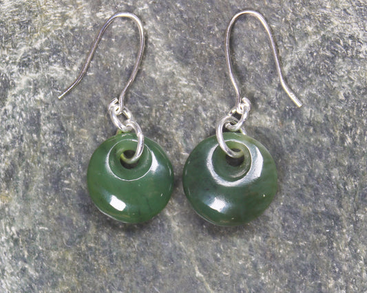 Porowhita Earrings carved from Hapopo Pounamu - NZ Greenstone