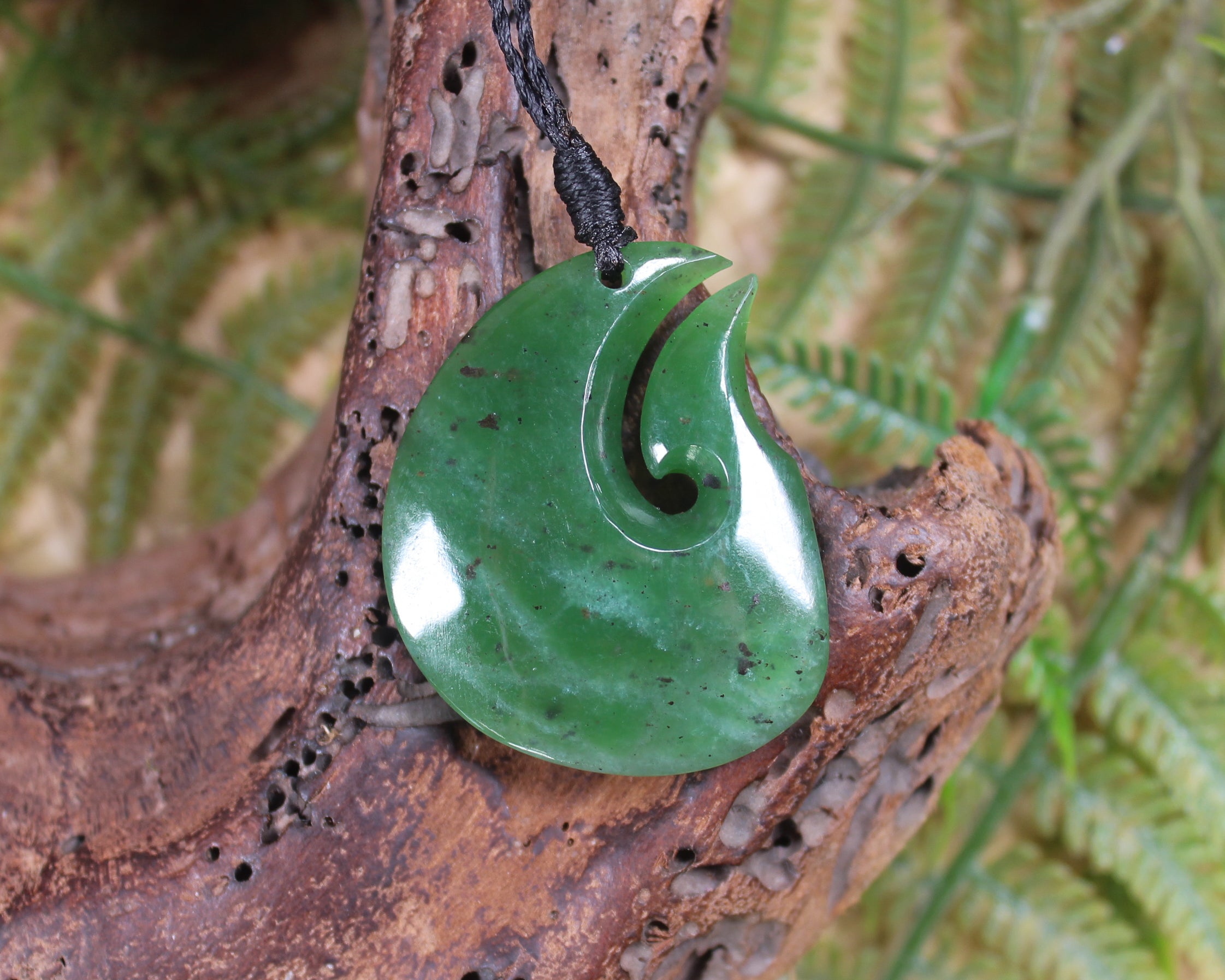 Hei Matau or Fish Hook carved from Hapopo Pounamu - NZ Greenstone