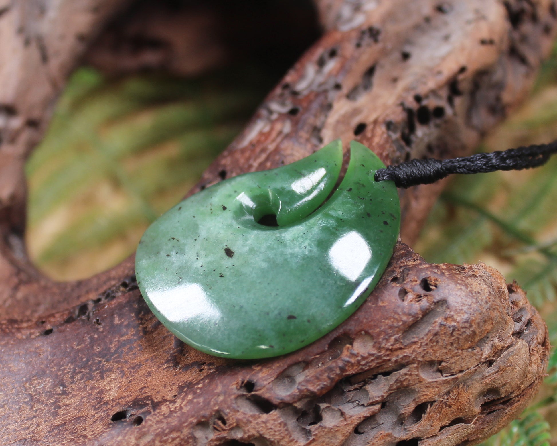 Hei Matau or Fish Hook carved from Hapopo Pounamu - NZ Greenstone