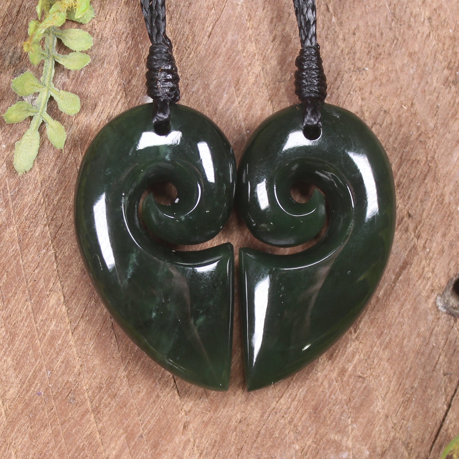Koru Heart pendant carved from Kawakawa Pounamu - NZ Greenstone