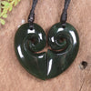 Koru Heart pendant carved from Kawakawa Pounamu - NZ Greenstone