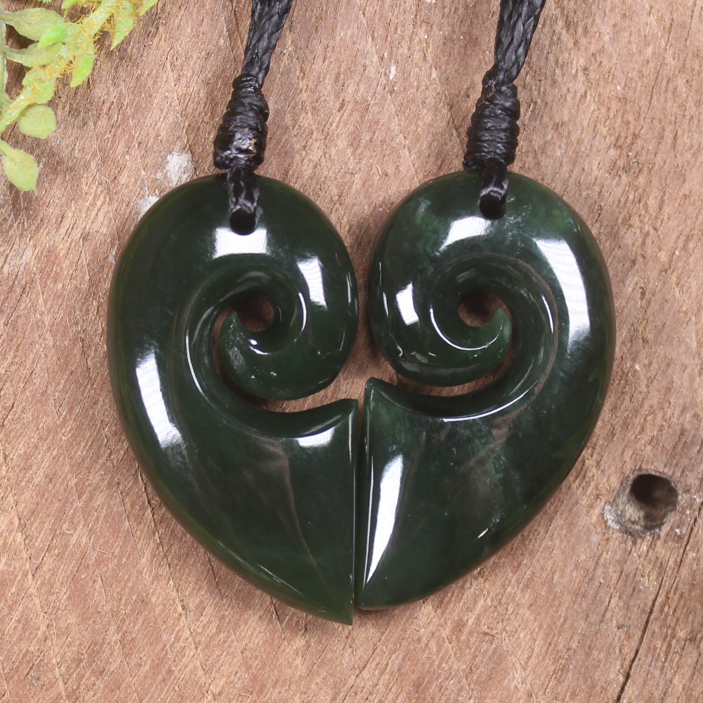 Koru Heart pendant carved from Kawakawa Pounamu - NZ Greenstone