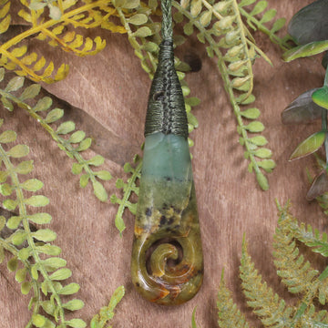 Roimata or Teardop with Koru carved from Flower Jade Pounamu - NZ Greenstone