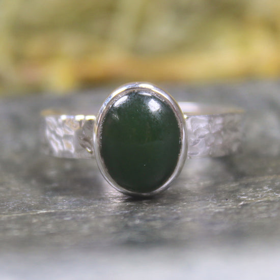 Sterling Silver Kawakawa Pounamu Ring - NZ Greenstone