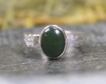 Sterling Silver Kawakawa Pounamu Ring - NZ Greenstone