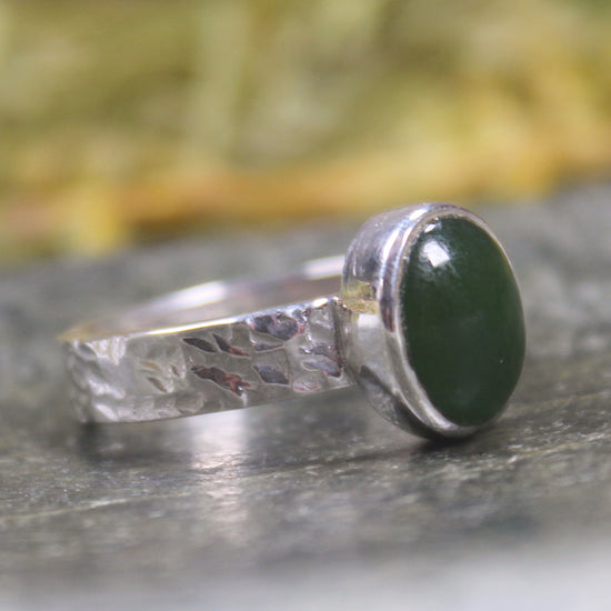 Sterling Silver Kawakawa Pounamu Ring - NZ Greenstone