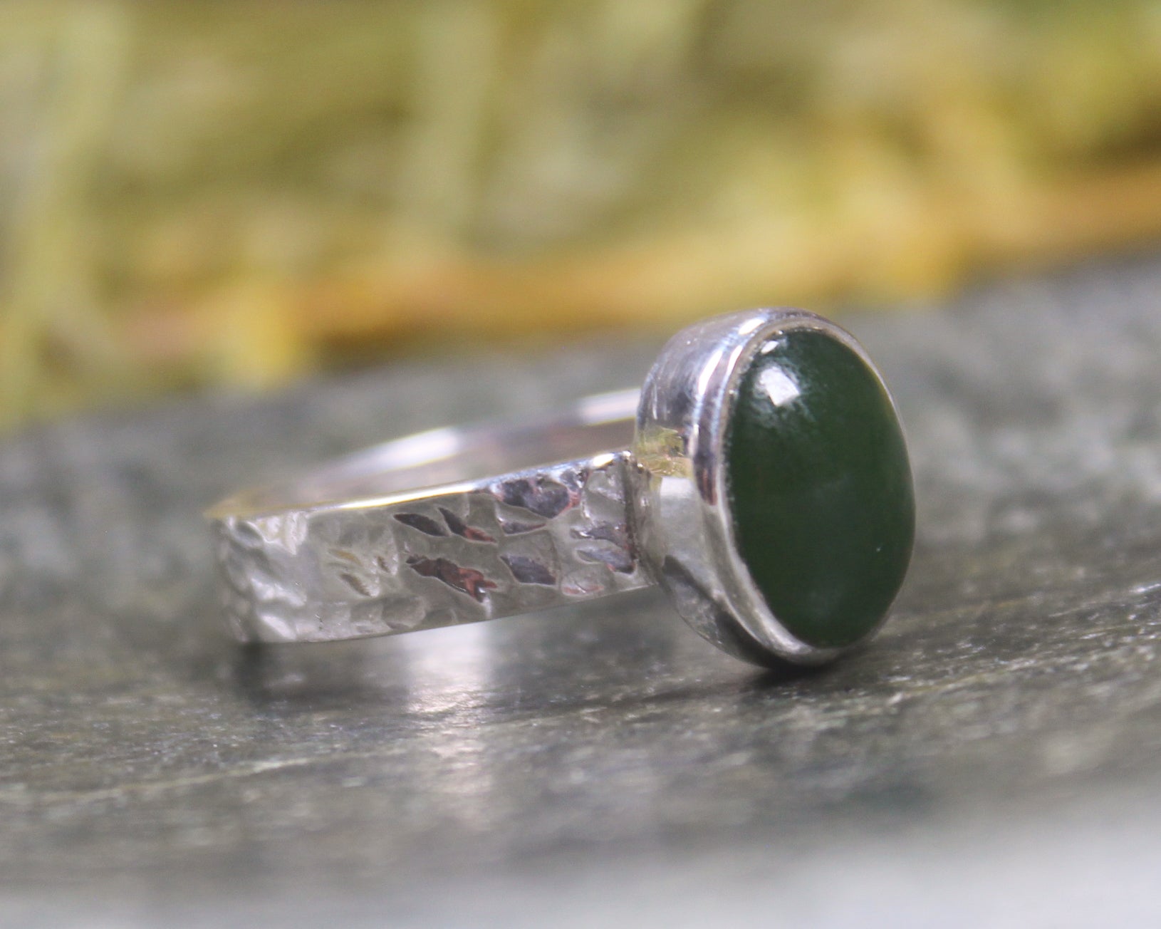 Sterling Silver Kawakawa Pounamu Ring - NZ Greenstone