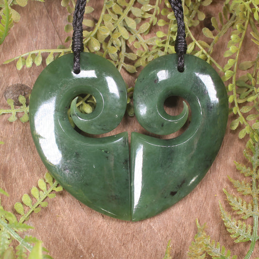 Koru Heart pendant carved from Hapopo Pounamu - NZ Greenstone