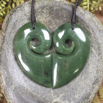 Koru Heart pendant carved from Hapopo Pounamu - NZ Greenstone