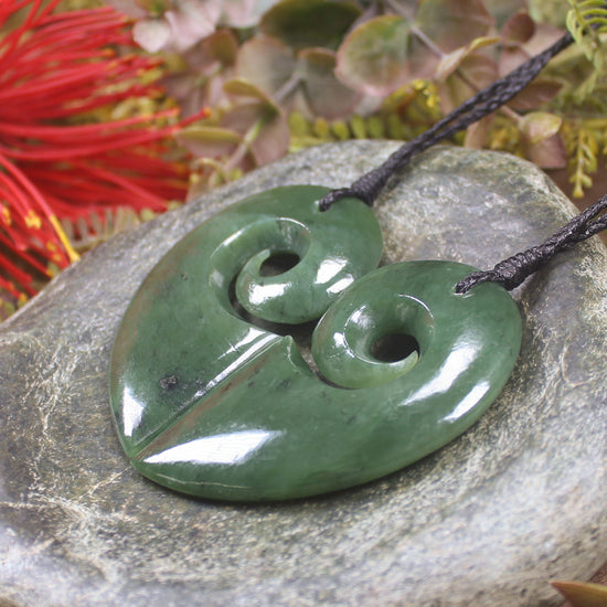 Koru Heart pendant carved from Hapopo Pounamu - NZ Greenstone