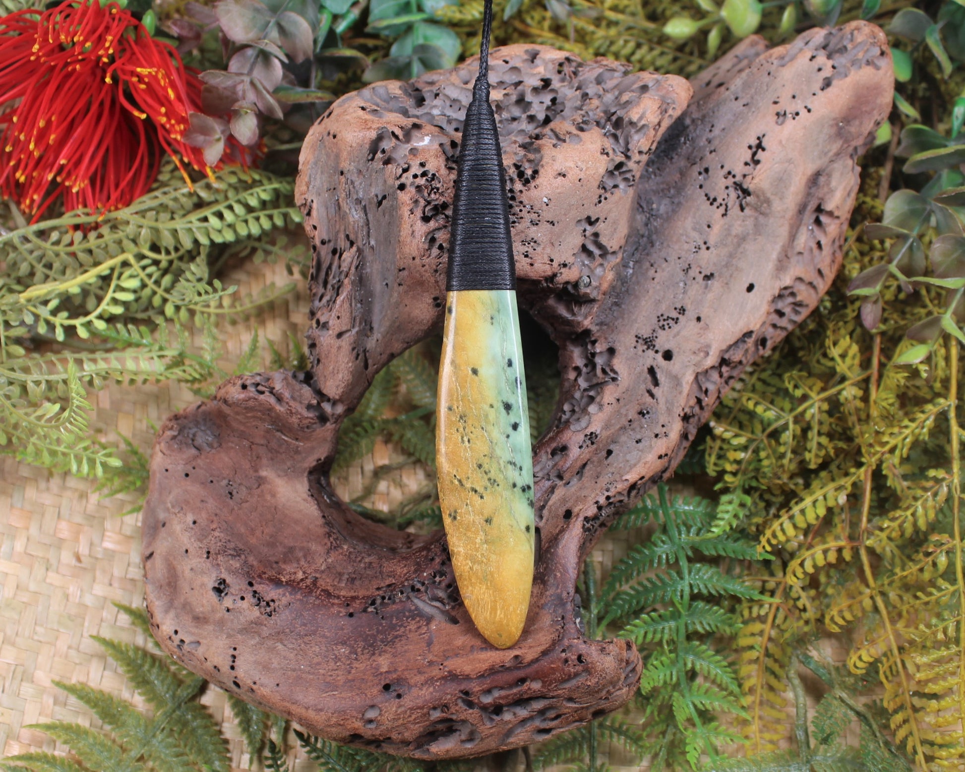 Roimata Teardrop carved from Flower Jade Pounamu - NZ Greenstone