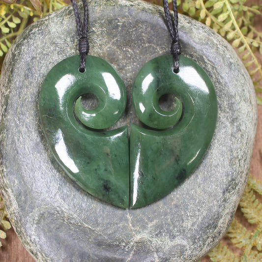 Koru Heart pendant carved from Hapopo Pounamu - NZ Greenstone