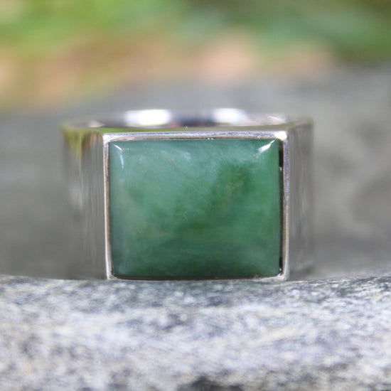 Sterling Silver Inanga Pounamu Ring - NZ Greenstone