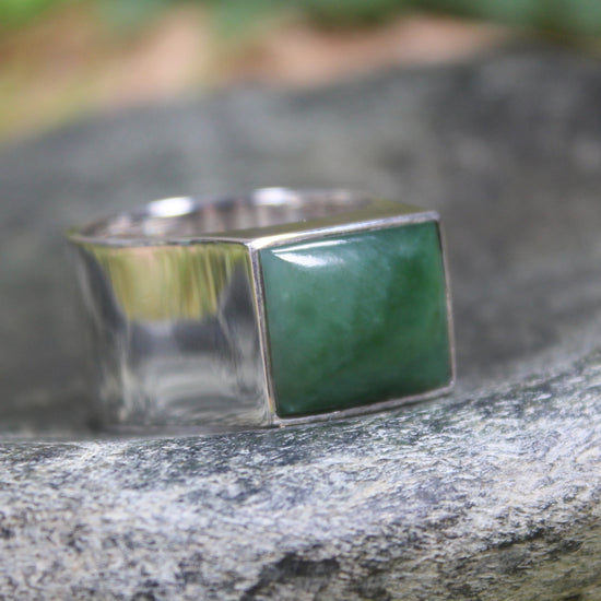 Sterling Silver Inanga Pounamu Ring - NZ Greenstone