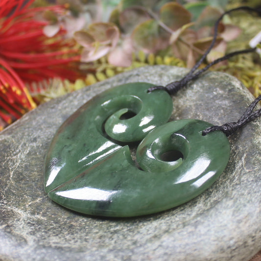 Koru Heart pendant carved from Hapopo Pounamu - NZ Greenstone
