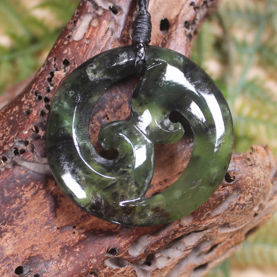 Koru carved from Rimu Pounamu - NZ Greenstone