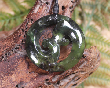 Koru carved from Rimu Pounamu - NZ Greenstone