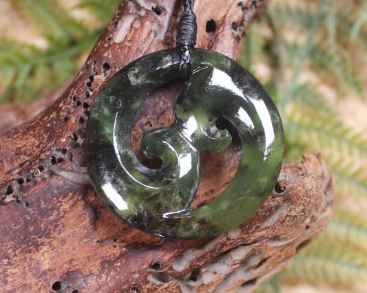 Koru carved from Rimu Pounamu - NZ Greenstone