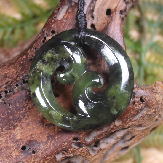 Koru carved from Rimu Pounamu - NZ Greenstone