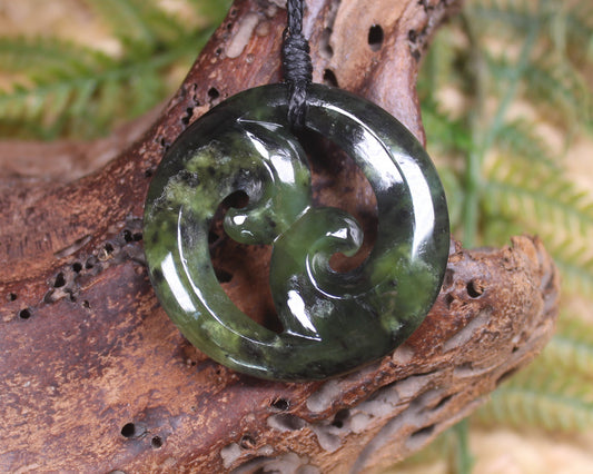 Koru carved from Rimu Pounamu - NZ Greenstone