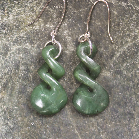 Twist Earrings carved from Hapopo Pounamu - NZ Greenstone
