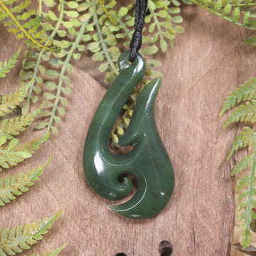 Hei Matau or Fish Hook carved from Hapopo Pounamu - NZ Greenstone