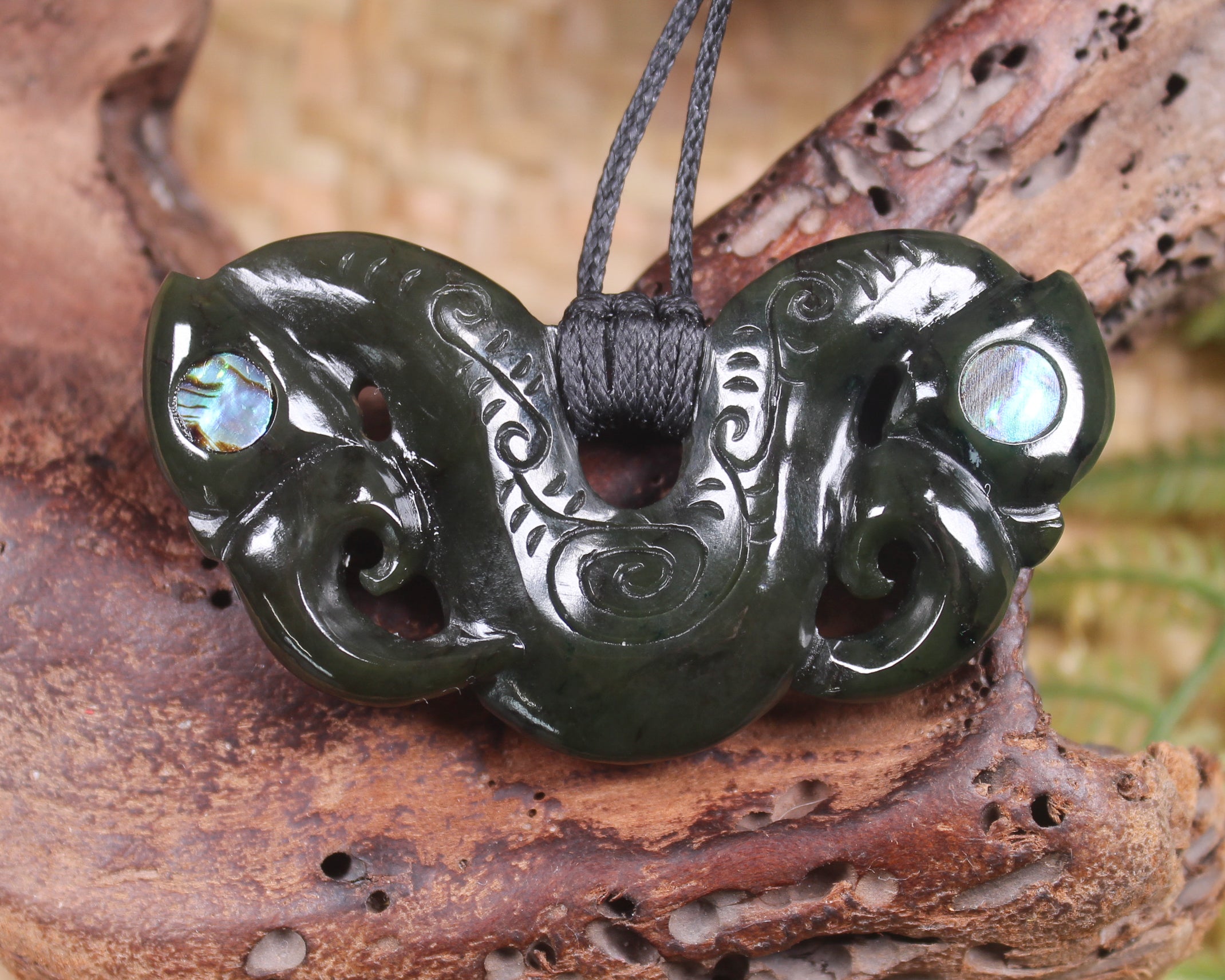 Pekapeka Pendant carved from Rimu Pounamu - NZ Greenstone