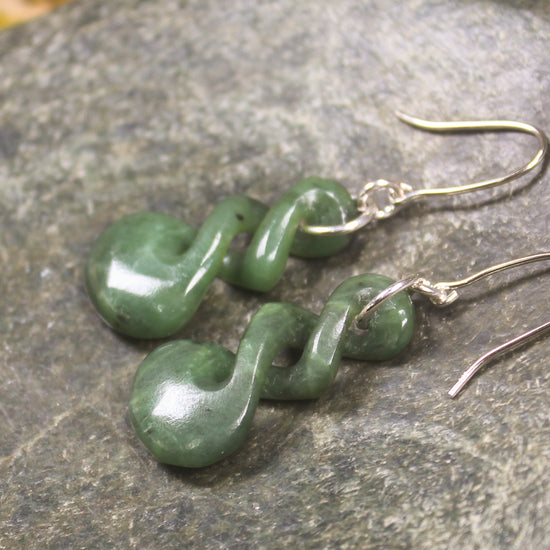 Twist Earrings carved from Hapopo Pounamu - NZ Greenstone